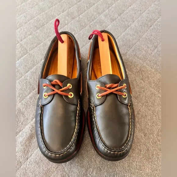 SPERRY Gold Cup 9.5 A/O 2 Eye TopSider Black Buttery Leather Boat Shoes Orig$175