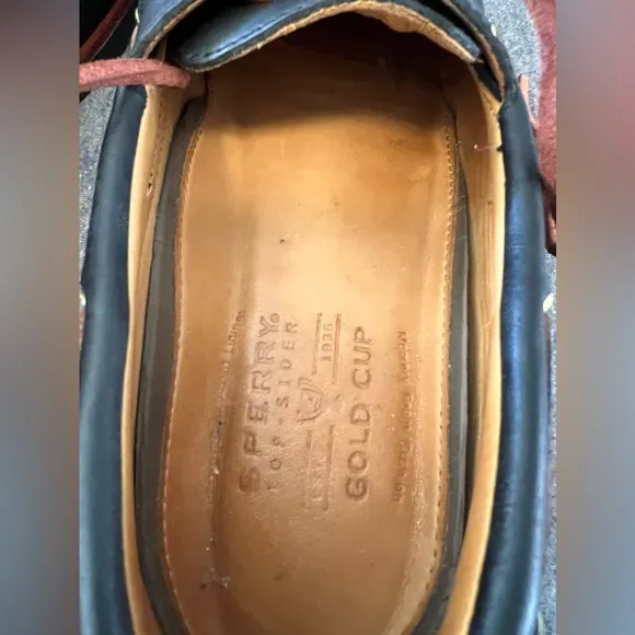 SPERRY Gold Cup 9.5 A/O 2 Eye TopSider Black Buttery Leather Boat Shoes Orig$175