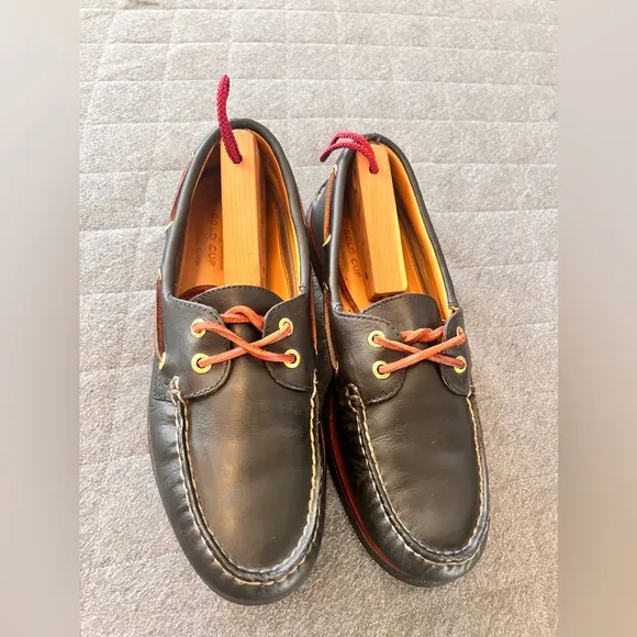 SPERRY Gold Cup 9.5 A/O 2 Eye TopSider Black Buttery Leather Boat Shoes Orig$175