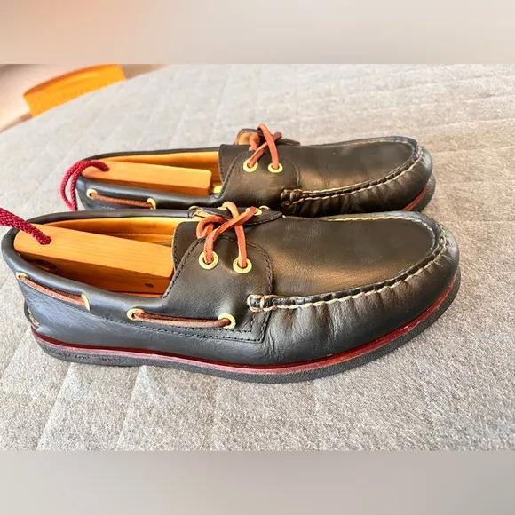 SPERRY Gold Cup 9.5 A/O 2 Eye TopSider Black Buttery Leather Boat Shoes Orig$175