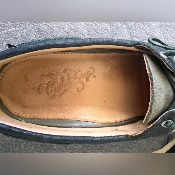 SPERRY Gold Cup 9.5 A/O 2 Eye TopSider Green &amp; Black Leather Boat Shoes Orig$175
