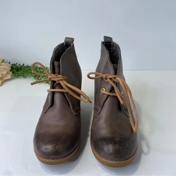 Sperry Harlow Brook Wedge Leather Lace Up Ankle Boots Gray-Brown Size 5.5M