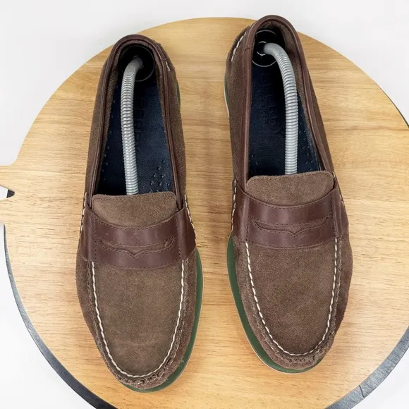 Sperry Suede Nautical Penny Loafer Shoes Brown Mens Size 10