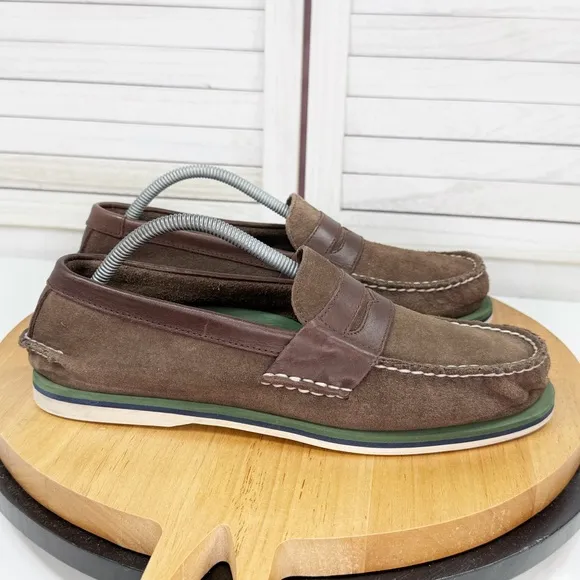 Sperry Suede Nautical Penny Loafer Shoes Brown Mens Size 10