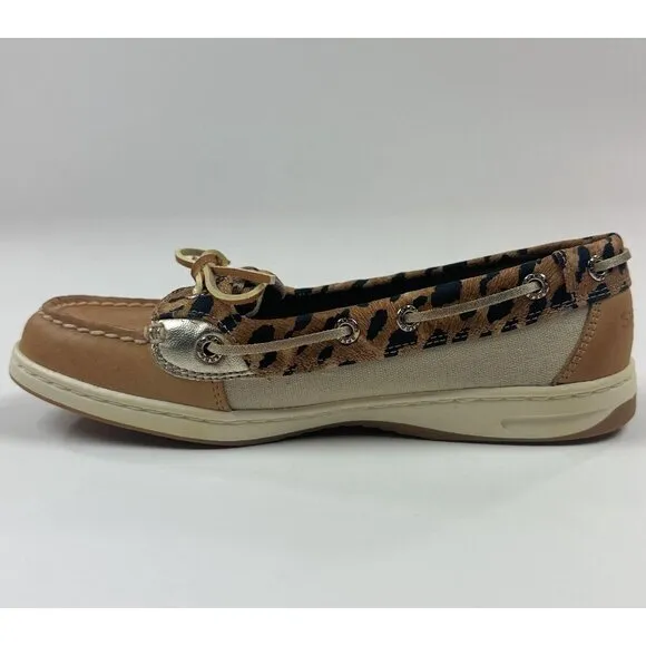 Sperry Top-Sider Angelfish Cheetah Linen Womens 7.5 Wide Memory Foam Boat Shoes