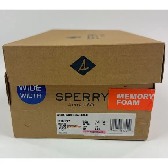 Sperry Top-Sider Angelfish Cheetah Linen Womens 7.5 Wide Memory Foam Boat Shoes