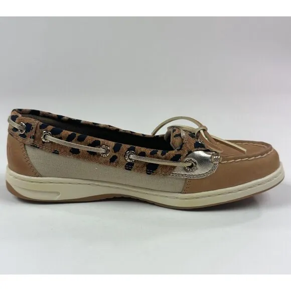 Sperry Top-Sider Angelfish Cheetah Linen Womens 7.5 Wide Memory Foam Boat Shoes
