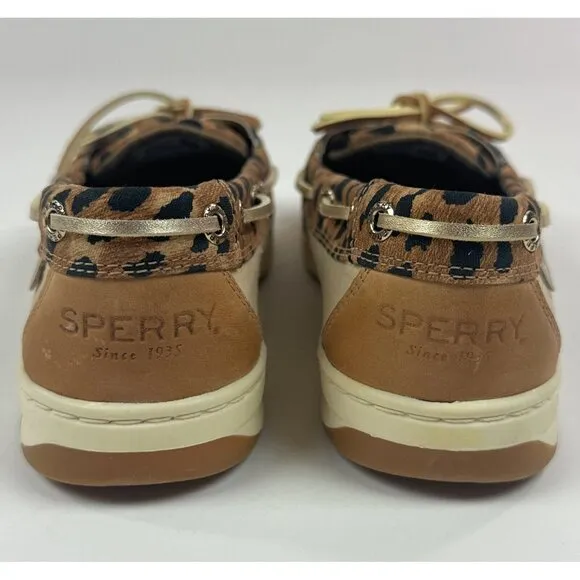 Sperry Top-Sider Angelfish Cheetah Linen Womens 7.5 Wide Memory Foam Boat Shoes