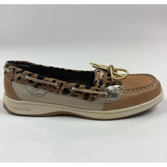 Sperry Top-Sider Angelfish Cheetah Linen Womens 7.5 Wide Memory Foam Boat Shoes