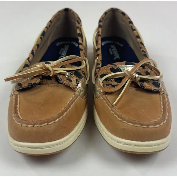Sperry Top-Sider Angelfish Cheetah Linen Womens 7.5 Wide Memory Foam Boat Shoes