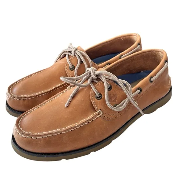 Sperry Top-Sider Mens Leeward 2 Eye Boat Shoe Size 9 Classic Leather Sahara Tan