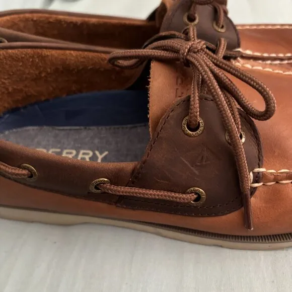 SPERRY TOP SLIDER LEEWARD LEATHER BOAT SHOES TAN/BROWN MEN'S SIZE 10.5 M