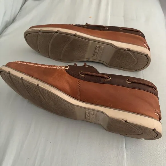 SPERRY TOP SLIDER LEEWARD LEATHER BOAT SHOES TAN/BROWN MEN'S SIZE 10.5 M