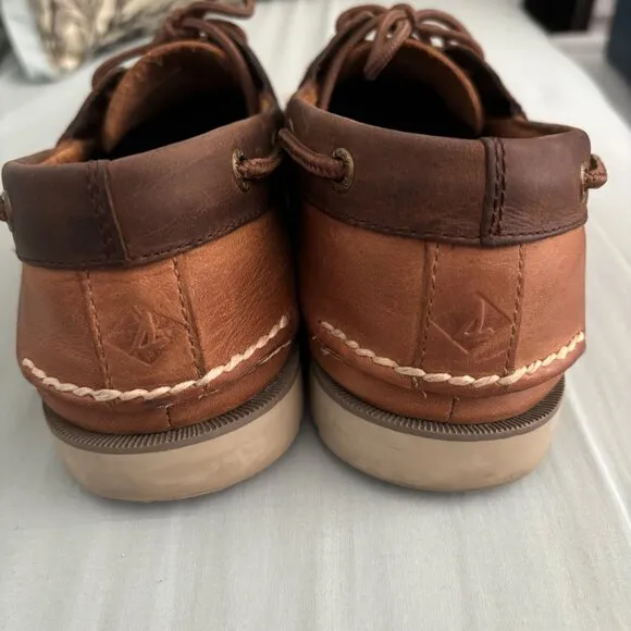 SPERRY TOP SLIDER LEEWARD LEATHER BOAT SHOES TAN/BROWN MEN'S SIZE 10.5 M