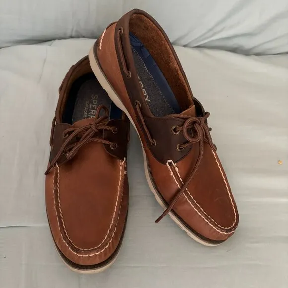 SPERRY TOP SLIDER LEEWARD LEATHER BOAT SHOES TAN/BROWN MEN'S SIZE 10.5 M