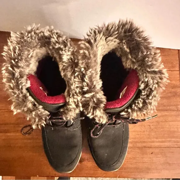 Sperry Topsider Original Style Winter Snow Boots Worn Once Brown Red Sz 6,5