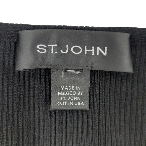 St. John Black &amp; Ivory Wool-Blend Ribbed Knit Pullover Sweater