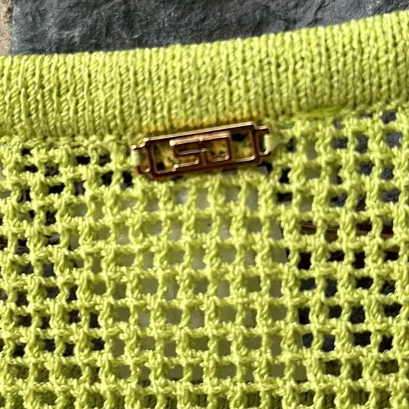 St. John Sport by Marie Gray Wool Blend Open Knit Poncho in Lime Green One Size