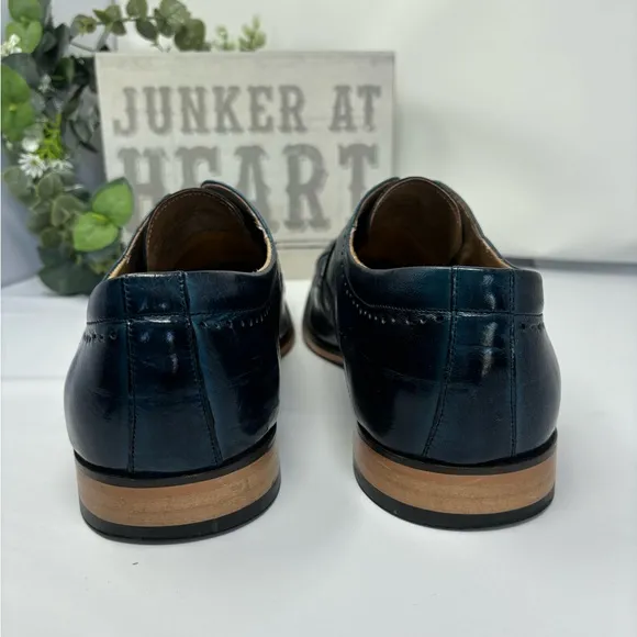 Stacy Adams Navy Blue Leather Lace Up Oxford Dress Shoes Mens 14M Two Tone Blue