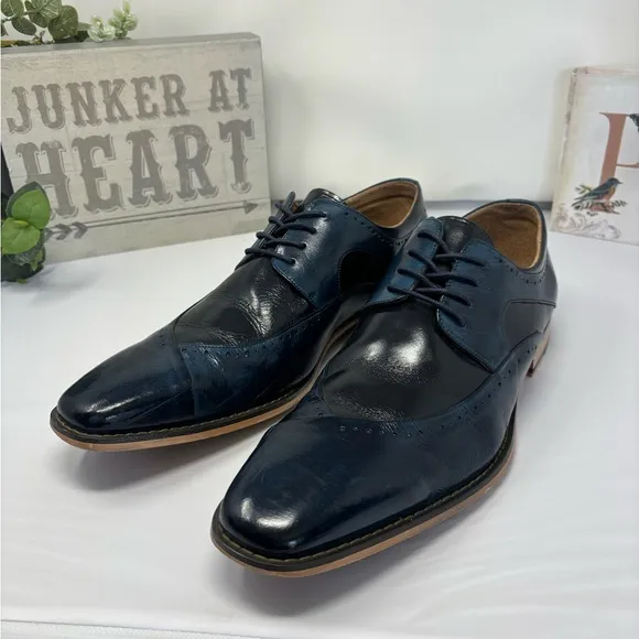 Stacy Adams Navy Blue Leather Lace Up Oxford Dress Shoes Mens 14M Two Tone Blue