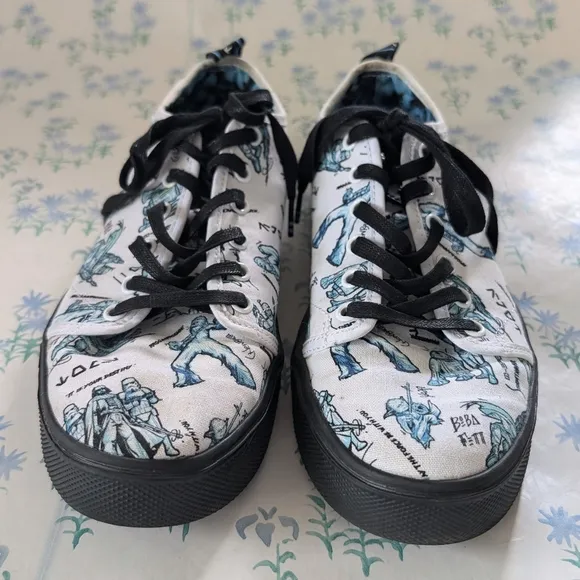 Star Wars TOMS Character Sketch Print Sneakers Men's 9 Blue White Shoes Art