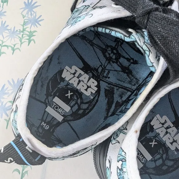 Star Wars TOMS Character Sketch Print Sneakers Men's 9 Blue White Shoes Art
