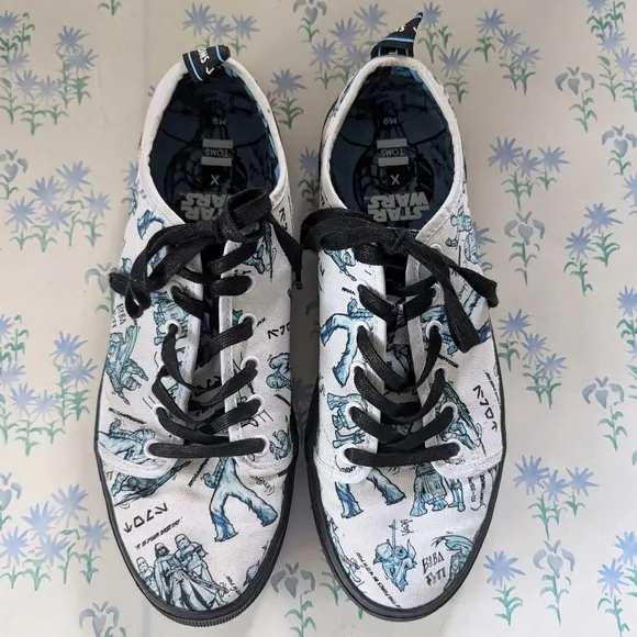 Star Wars TOMS Character Sketch Print Sneakers Men's 9 Blue White Shoes Art