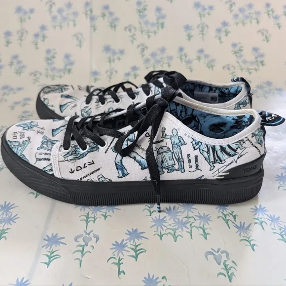 Star Wars TOMS Character Sketch Print Sneakers Men's 9 Blue White Shoes Art