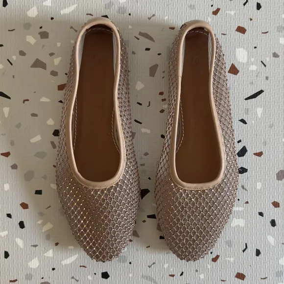 Staud Alba Leather Trimmed Crystal-Embellished Mesh Ballet Flats Size 39