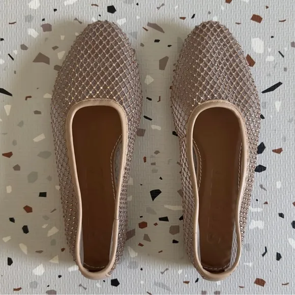 Staud Alba Leather Trimmed Crystal-Embellished Mesh Ballet Flats Size 39