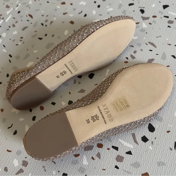 Staud Alba Leather Trimmed Crystal-Embellished Mesh Ballet Flats Size 39