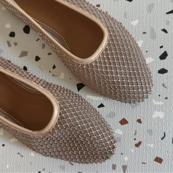 Staud Alba Leather Trimmed Crystal-Embellished Mesh Ballet Flats Size 39