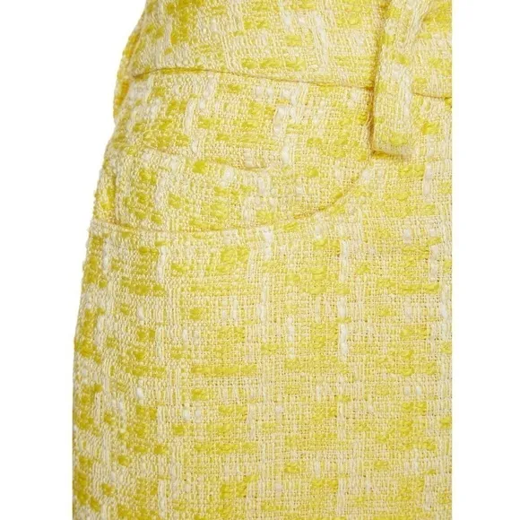 STAUD Yellow Boucle Tweed Plaid High Rise Fringe Trim Hem Lightweight Shorts 00