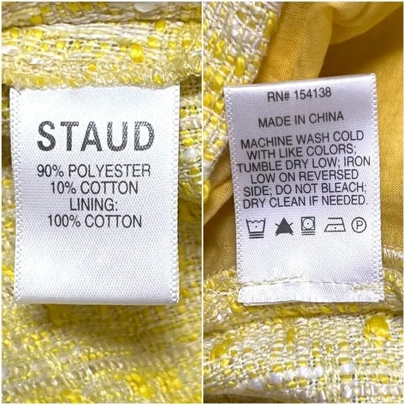 STAUD Yellow Boucle Tweed Plaid High Rise Fringe Trim Hem Lightweight Shorts 00
