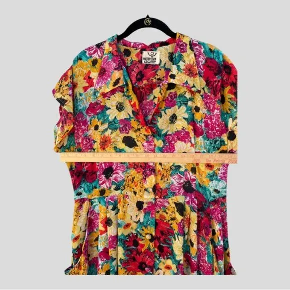 Stella Dottir Summer Floral Print Semi-Sheer Button-Down Midi Dress Size 8