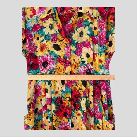 Stella Dottir Summer Floral Print Semi-Sheer Button-Down Midi Dress Size 8