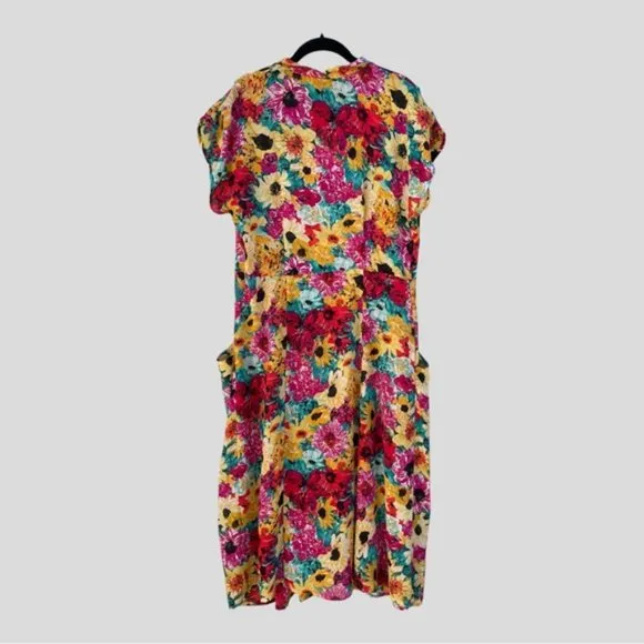 Stella Dottir Summer Floral Print Semi-Sheer Button-Down Midi Dress Size 8