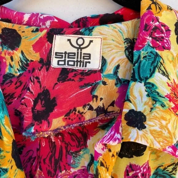 Stella Dottir Summer Floral Print Semi-Sheer Button-Down Midi Dress Size 8
