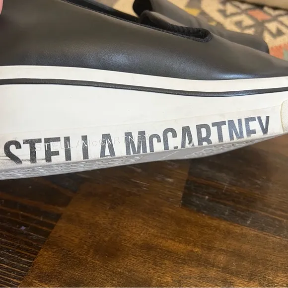 Stella McCartney Black Leather Platform Wedges Logo On Sides EU38 (fits like 7)