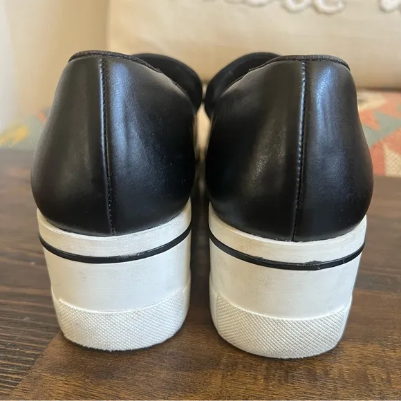 Stella McCartney Black Leather Platform Wedges Logo On Sides EU38 (fits like 7)