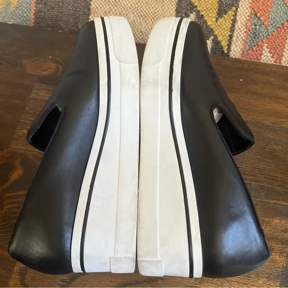 Stella McCartney Black Leather Platform Wedges Logo On Sides EU38 (fits like 7)