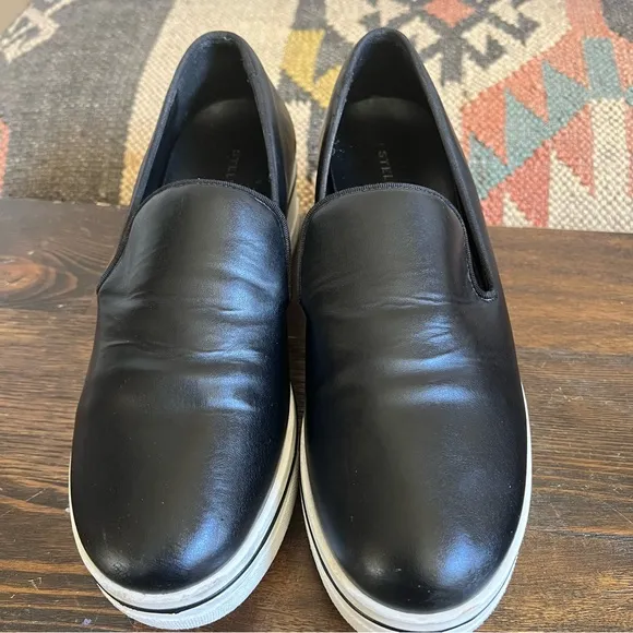 Stella McCartney Black Leather Platform Wedges Logo On Sides EU38 (fits like 7)