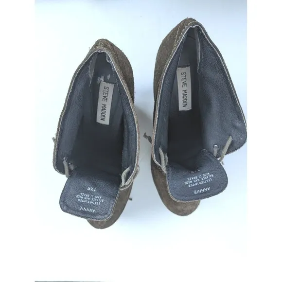 Steve Madden Annie Suede Platform Wedges Olive Green Leather Boots Lace Up 7.5