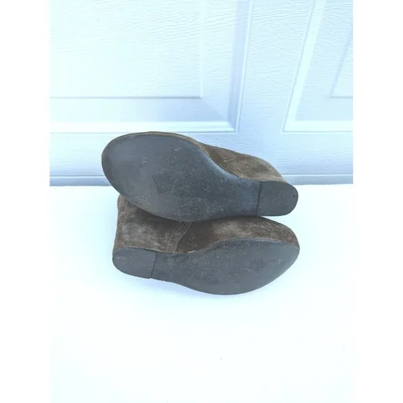 Steve Madden Annie Suede Platform Wedges Olive Green Leather Boots Lace Up 7.5