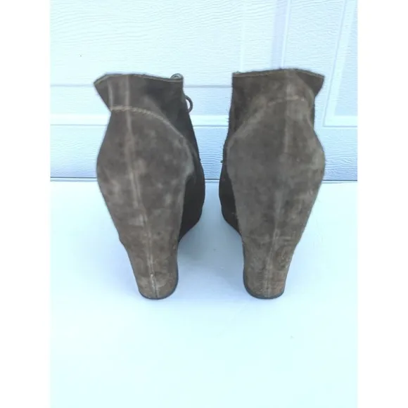 Steve Madden Annie Suede Platform Wedges Olive Green Leather Boots Lace Up 7.5