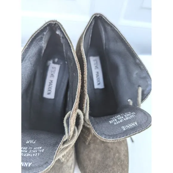 Steve Madden Annie Suede Platform Wedges Olive Green Leather Boots Lace Up 7.5