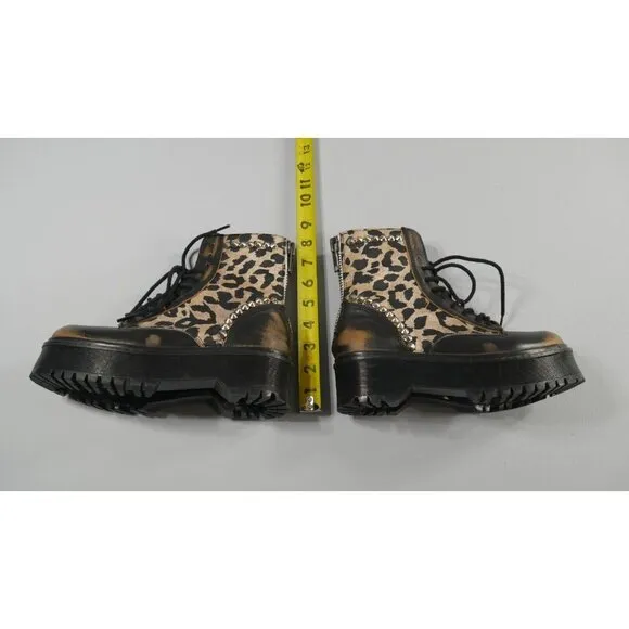 Steve Madden Avenger Studded Leopard Leather Platform Combat Boots W Size 6 EUC