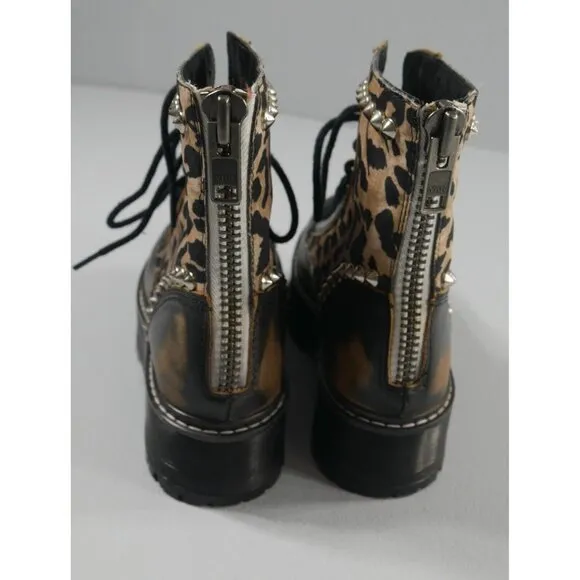 Steve Madden Avenger Studded Leopard Leather Platform Combat Boots W Size 6 EUC