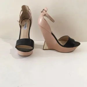 Steve Madden Beige Open-toe Wedges with Gold Heel Detail