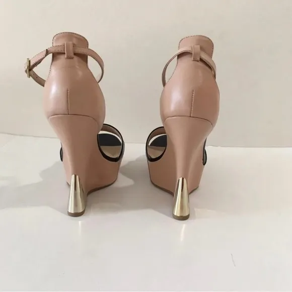 Steve Madden Beige Open-toe Wedges with Gold Heel Detail